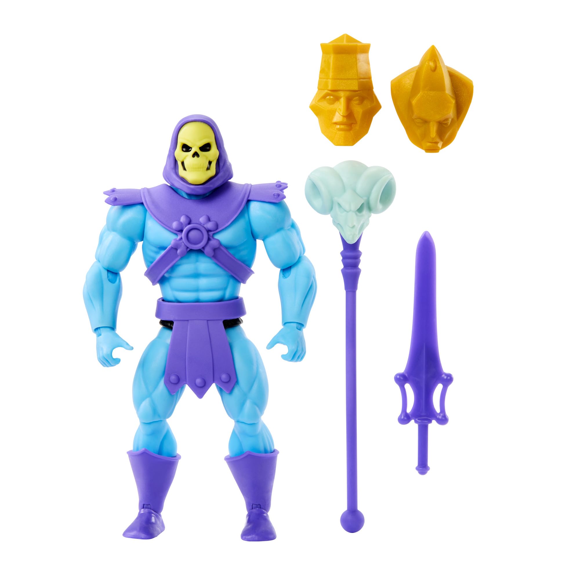 Masters of the Universe Origins Toy, Cartoon Collection Skeletor Action Figure, 5.5-inch Scale Villain with Armor, Staff, Sword & 2 Masks, HYD24