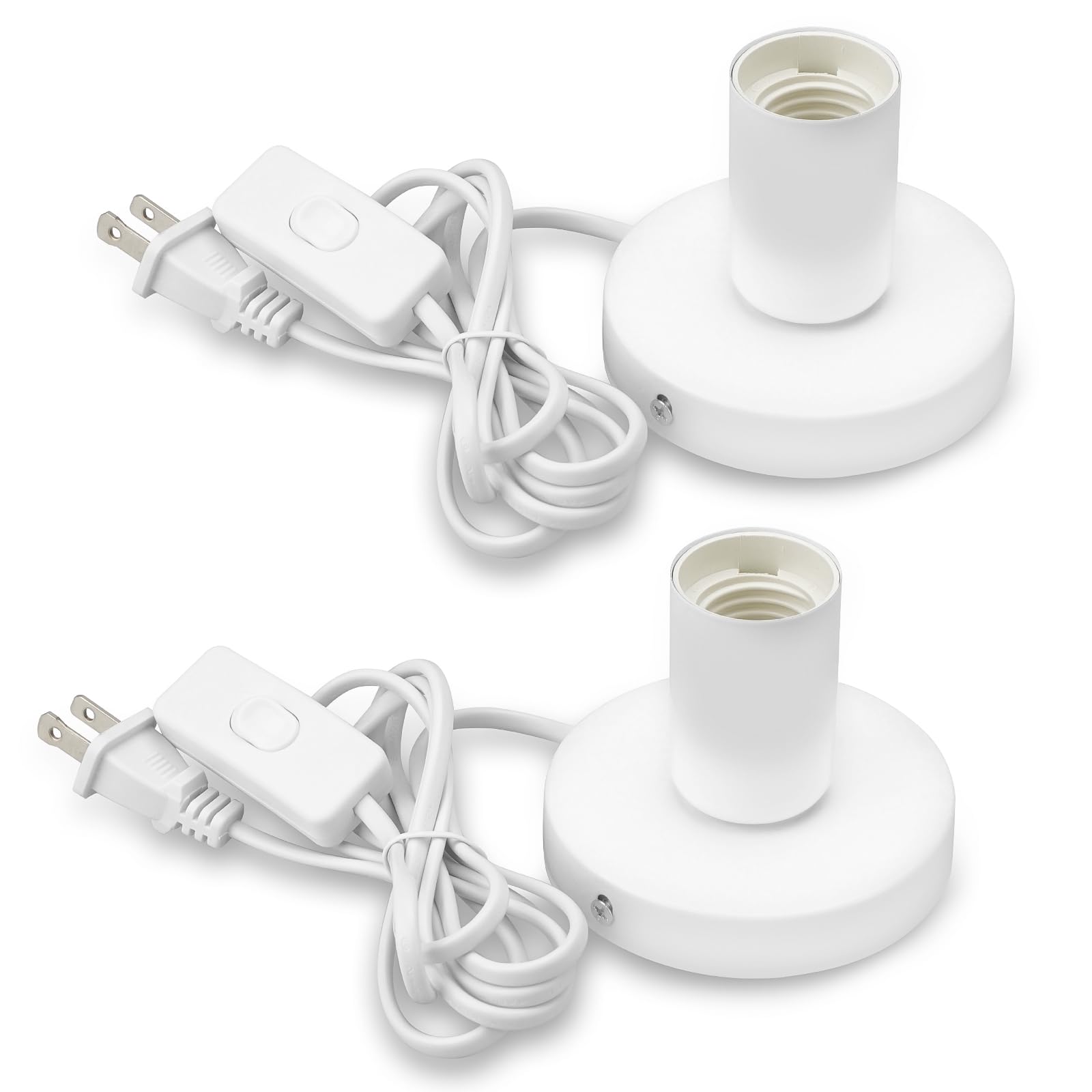 Photo 1 of Bestview Polished Metal Desktop Lamp Base, Small Industrial Table Lamp Base Only, Simple E26/E27 Screw Light Socket Edison Bulb Holder Base,5.57ft Cord On/Off Switch US Plug (White,2 Pack)