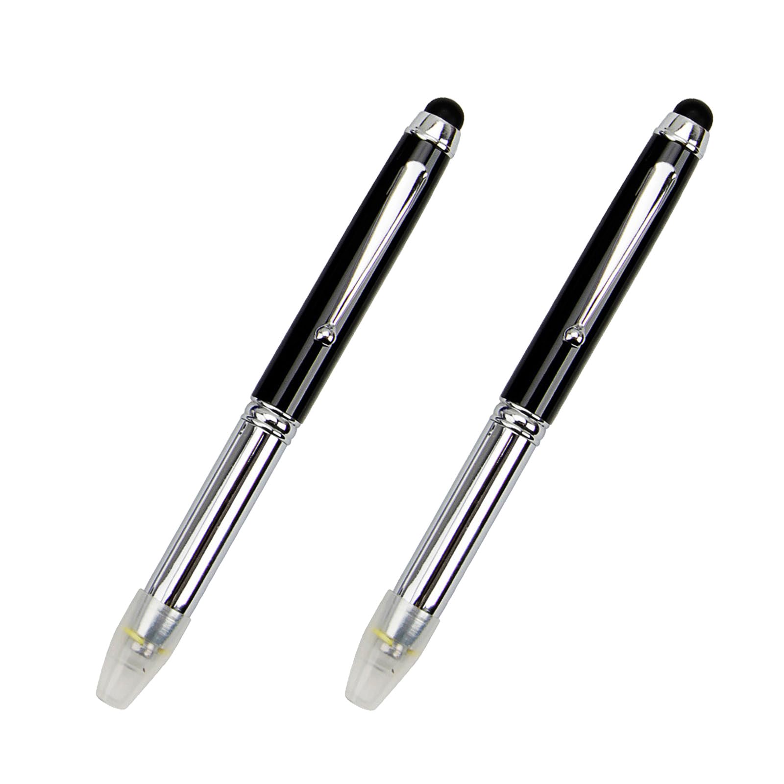 LED Pen Torch, 3 in 1 Ballpoint Stylus Pen with Light, Multifunctional Ballpoint Pen Flashlight, Black Ink for Touch Screens, Black, 2PCS