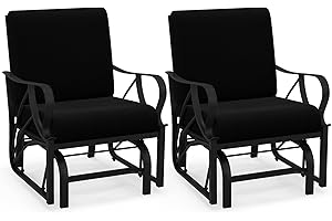 Giantex 2-Pack Outdoor Glider, Patio Rocking Chair with Thick Cushion, Sturdy Metal Frame, Curved Armrest, Ergonomic Design, Single-Person Glider Chair for Garden, Yard, Porch Rocker, Black
