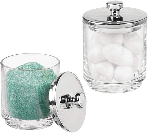 Mdesign Set Of 2 Bathroom Cosmetics Jar Glass Jar With Lid For The Moisture Free Storage