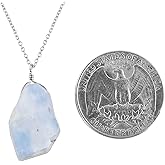 InfinityGemsArt Raw Rainbow Moonstone Crystal Pendant Necklace, Rough Gemstone, Blue Fire, Birthstone, Chakra Healing Stones, Women Jewelry, Rhodium 925 Silver Chain 20 inch, Natural Rock