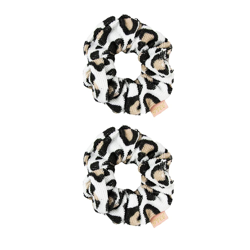 The Vintage Cosmetic Company Hair Scrunchies, Lightweight Soft Microfibre Absorbs Moisture from Wet Hair, Scrunchie Set for Women and Girls, Leopard Print Design 2 Set