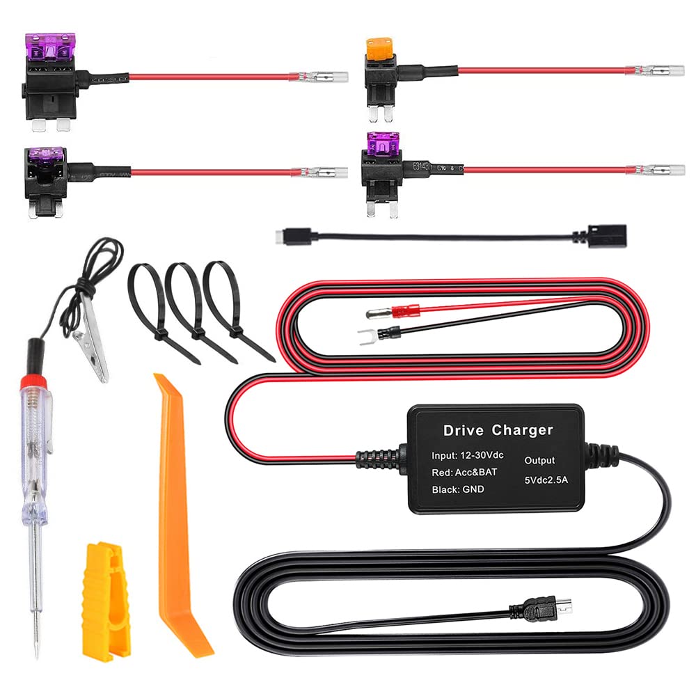 Gobesty Dash Cam Hardwire Kit, Nextbase Dash Cam Hardwire Kit, In Car Hard Wiring Kit Dash Camera mini/micro USB adpater, 12V 24V to 5V Car Dash Camera Hard Wire Kit for Dashcam GPS