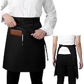 ARBINSON Long Server Half Apron with 2 Pockets, Extra Long Tie for Waiters | Lightweight waist apron for women and men, professional serving apron for waitresses, bartenders, chefs and restaurant staff