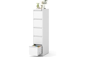 VIYET File Cabinet, Vertical File Cabinets with Lock for Home Office,Heavy Duty Office Steel Filing Cabinet for Hanging Letters/Legal/A4, Assembly Required (White, 5 Drawers)