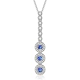Gryrigns 925 Sterling Silver Lab Created Gemstone Necklace for Women, Birthstone Necklace 3 Stones Pendant, 18"+2" Adjustable Chain