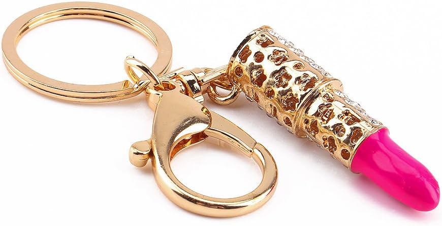 Fdit Lipstick Keyring,Crystal Lipstick Makeup Keyring Rhinestone Purse Bag Charm Pendant Keychain Adornment for Girl Woman Lady - Image 4