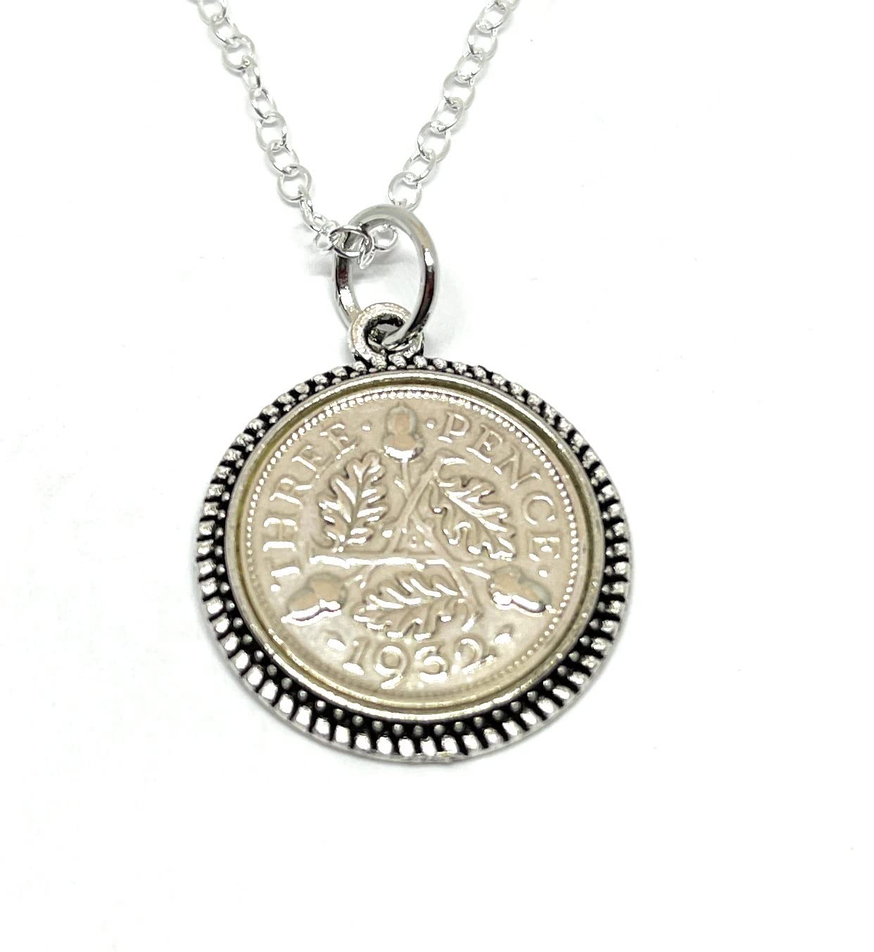 OCC Old Coin Cufflinks Round Pendant 1932 Threepence 3D 94th Birthday plus a Sterling Silver 18in Chain
