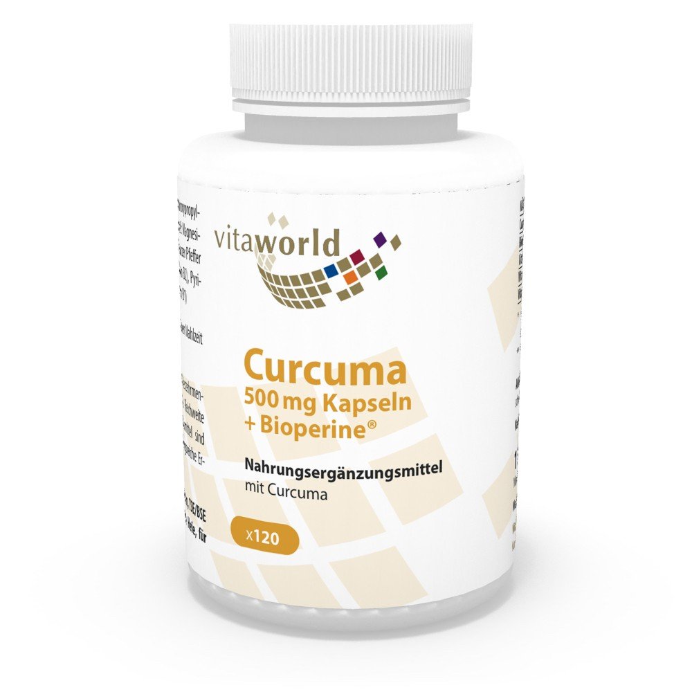 Vita World Curcuma with Bioperine 500mg 120 Vegetarian Capsules Tumeric Made in Germany