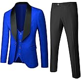 UNINUKOO Mens Floral Suits 3 Piece Tuxedo Suit Slim Fit Jacquard Tux Suit Set Shawl Lapel for Wedding Prom Suit