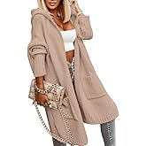 Aoysky Womens Long Cardigans Cable Knitted Open Front Oversized Hooded Outerwear Sweater Coat