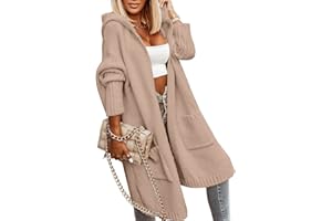 Aoysky Womens Long Cardigans Cable Knitted Open Front Oversized Hooded Outerwear Sweater Coat