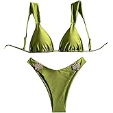 Verdusa Women's 2 Piece Bikini Set Metal Seashell Tie Backless High Cut Swimsuit Bathing Swimwear