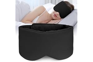 Hilph Cotton Sleep Mask Blackout for Side Sleeper, Sleeping Eye Mask for Women Men with Wide Adjustable Headband, Soft Pressureless Eye Cover with Earmuffs for Night Shift, Nap, Travel (Black)