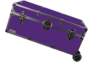 C&N Footlockers - Full-Size Happy Camper Trunk w/Wheels - #1 Summer Camp Trunk - Made in the USA - Steel Footlocker with Lid Stay - 32 x 18 x 13.5 Inches (Purple)