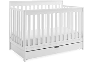 Delta Children Mercer 6-in-1 Convertible Crib with Storage Trundle, Greenguard Gold Certified, Bianca White