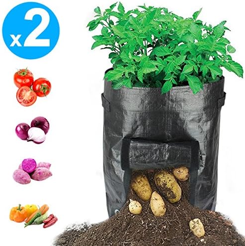 Sanyi Potato Grow Bags Garden Planter Bag 2-Pack 7 Gallon Garden Grow Bag Portable Grow Bags with Flap and Handles for Indoor and Outdoor Planting Potato, Carrot, Tomato, Onion and more