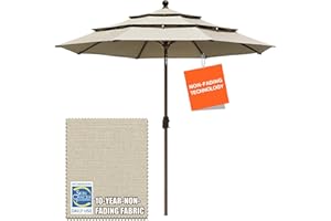 EliteShade USA 10-Year-Non-Fading 9Ft 3 Tiers Market Umbrella Patio Umbrella Outdoor Table Umbrella with Ventilation, Antique Beige