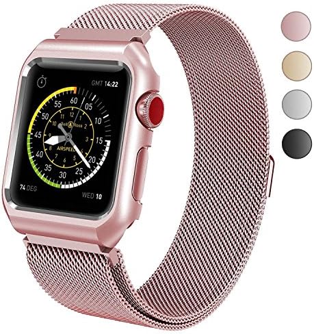 Wandele 42 mm Milanese Loop Stainless Steel with Aluminium alloy case Replacement iWatch Bracelet Strap Band for Apple Watch Sport Nike+ Edition,Series 1&amp;2&amp;3 (MLA+Case Rose Gold 42)