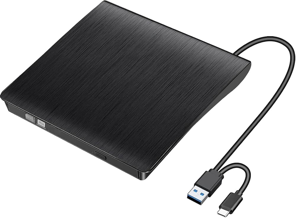 HQU External CD DVD Drive USB 3.0 Type-C Burner Rewriter Player for Laptop Mac