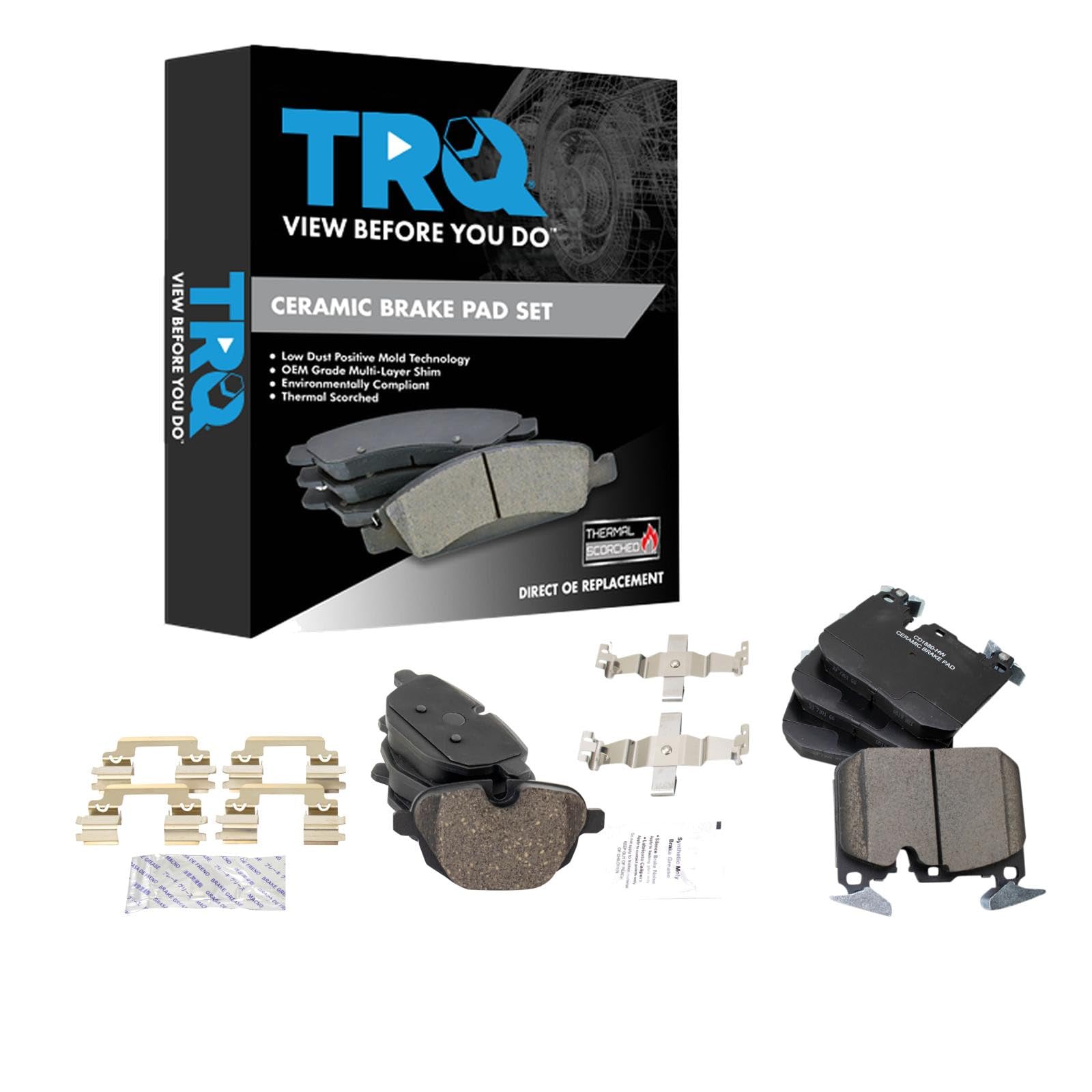 TRQ Front and Rear Brake Pad Set Ceramic Hardware Compatible with 2014-2016 BMW i8 Image