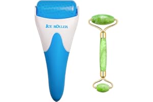 AECW (Jade Roller + Ice Roller)2 In 1 Ice Roller for Face & Eye Puffiness relief and Jade Roller for Face Eyes Body Neck Facial Massage Tool Roller