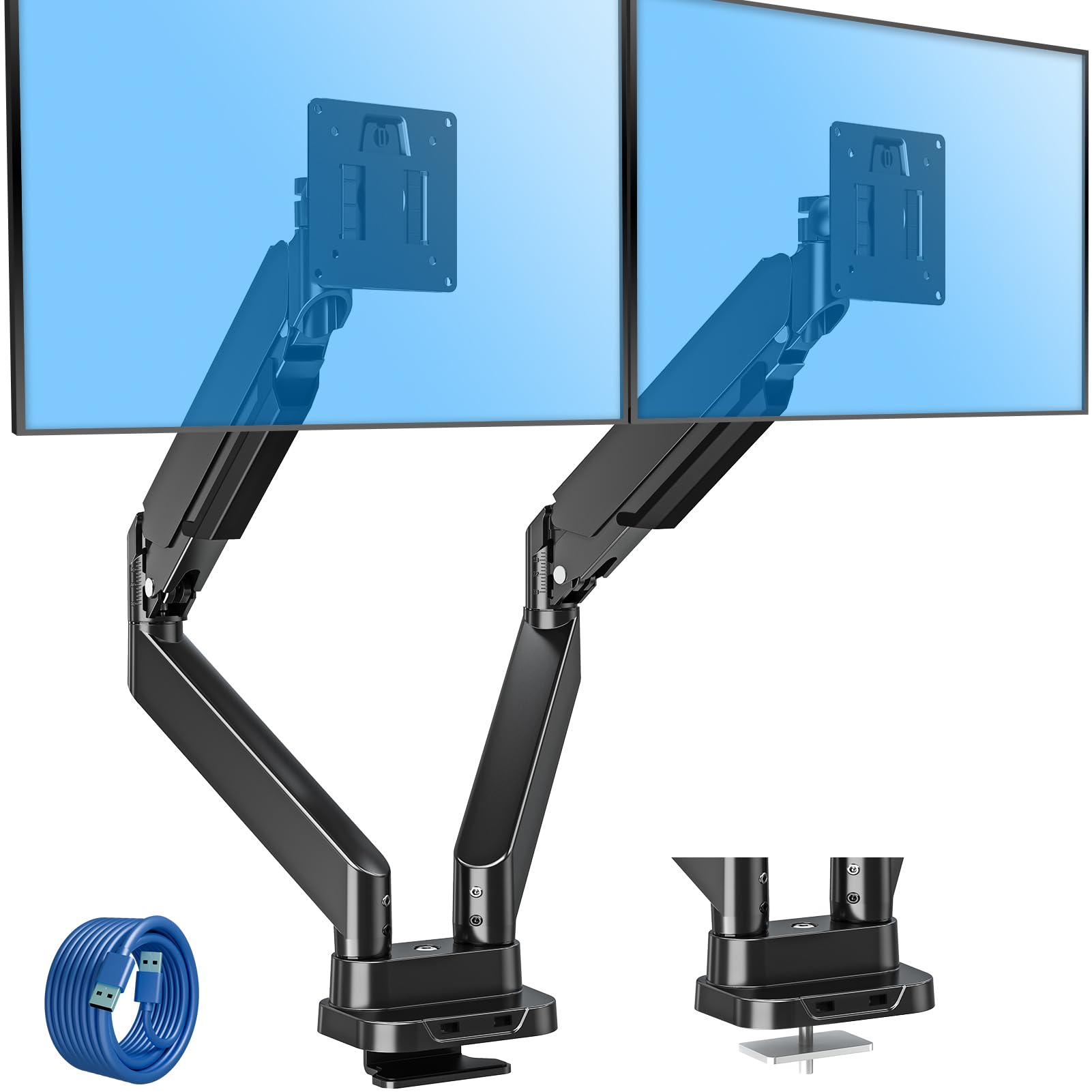 Photo 1 of MOUNTUP Dual Monitor Mount Fits Max 39'' Screen, Ultrawide Dual Monitor Desk Mount Hold 4.4-33 lbs, Adjustable Gas Spring Double Monitor Arms, Computer Monitors Stand with USB, VESA Monitors Bracket