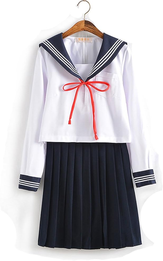 Olanstar Women's Japanese High School Uniform Anime Cosplay JK Costume Set Sailor Suit for Girls White & Navy Blue
