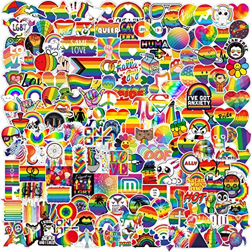 JULBEAR Pride Stickers,200Pcs Rainbow Stickers for LGBTQ Cool Water-Repellent Vinyl Pride Love Stuff Rainbow Decals for Laptop Case Motorcycle Helmet