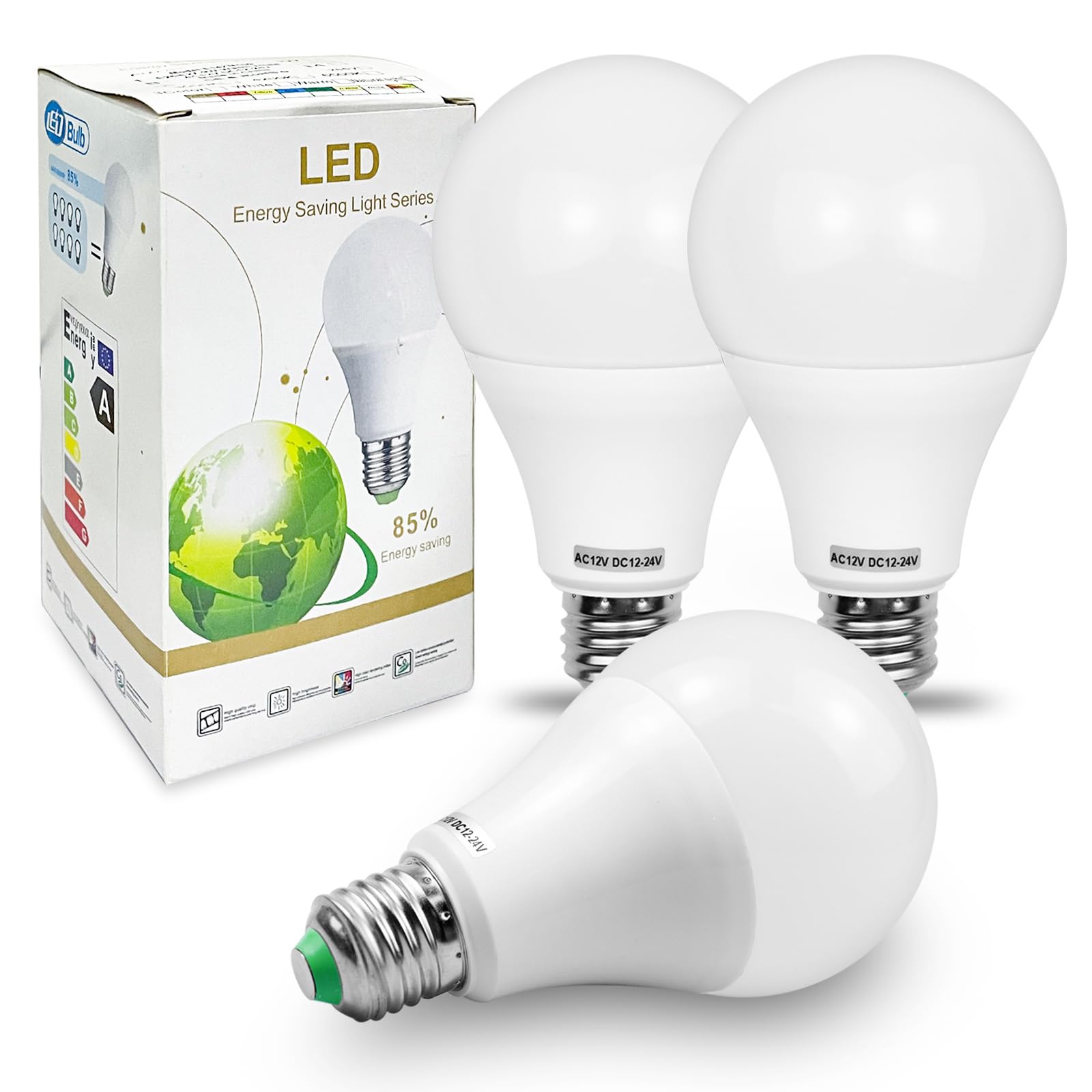 7W E27 LED Light Bulbs Medium Screw Base,570 LM 50W 60W 70W 12V Low Voltage Lamp for Off Grid Solar System Lighting Marine Boat RV Interior Lighting Camper Warm White 3000K-Pack of 3