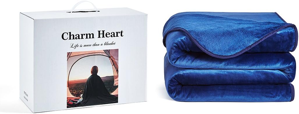 Charm Heart Luxury Fleece Blanket,All Season Super Soft Warm 350GSM Blankets Thick Blanket for Home Bed Blankets Twin Size, Dark Blue 66×90 in: Home & Kitchen