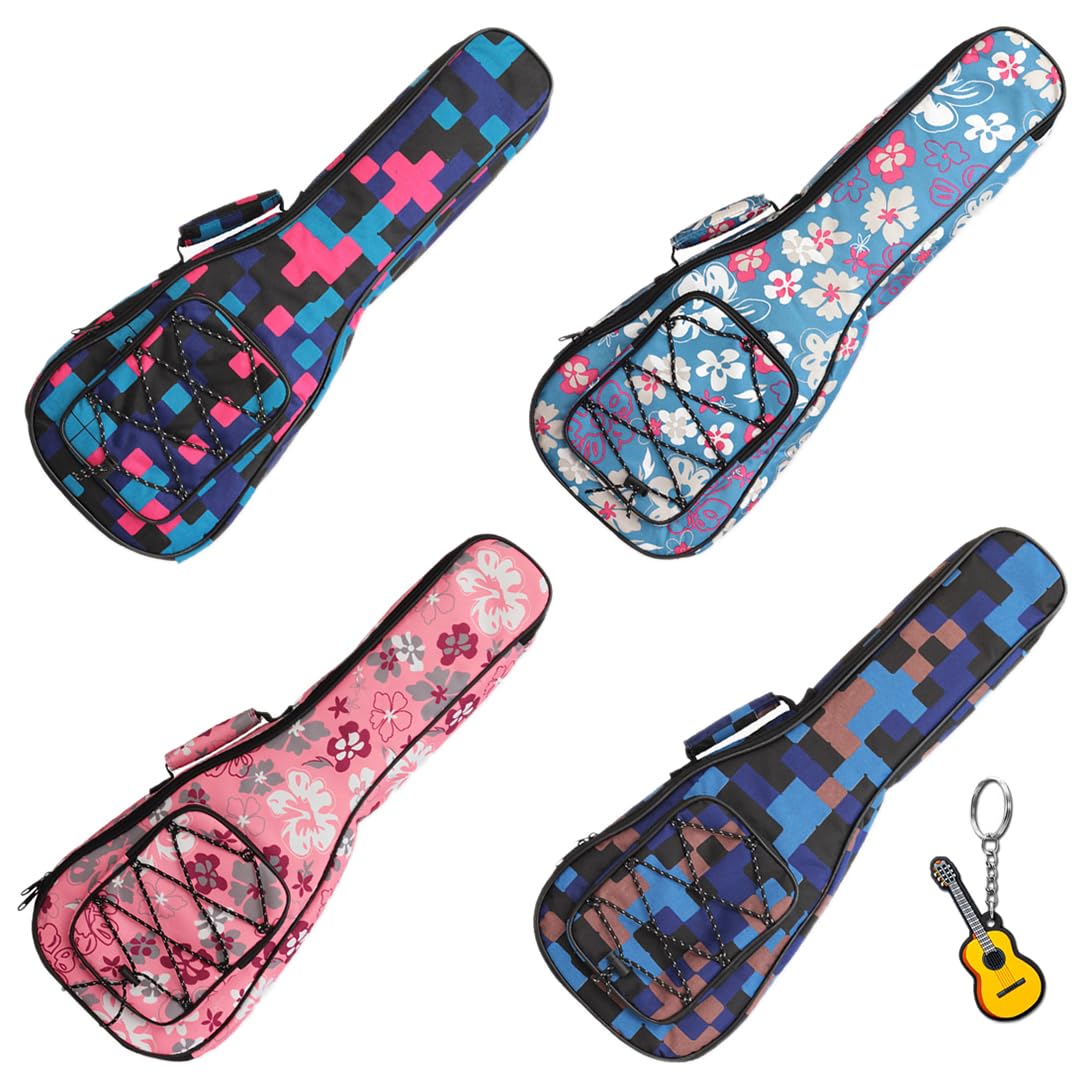 Longteam Print Ukulele Case 10mm Sponge Portable Waterproof Ukuleles bag Cover Uke gig bag with Accessory Storage Pocket (21 In Soprano, Blue Flower)