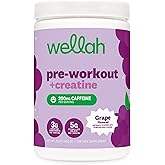 Wellah Pre-Workout + Creatine Powder (30 Servings) Grape - 200mg Caffeine, 3g Creatine Monohydrate, 5g Citrulline Malate, Pre-Workout with Creatine Supplement