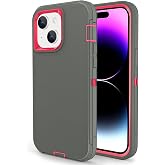 Ballaber Compatible with iPhone 15 Case, Dual Layer Shockproof Full Body Cover Military Grade Drop Protection Heavy Duty Phone Case for Apple Phone 15/14/13 6.1 inch (Grey/Rose)