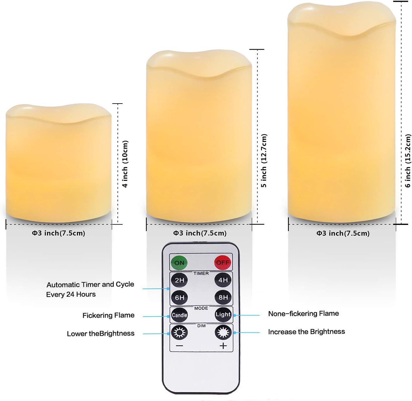 Flameless Battery Operated LED Candles Real Wax Pillar with Remote Control Flickering Electric Fake Lights for Decoration Christmas Wedding Birthday Party Outdoor Votive Diwali Garden(Set of 3 Ivory) - Image 5