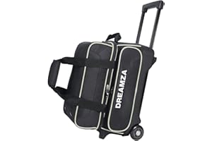 DREAMZA 2 Ball Bowling Bag with Wheels, Double Bowling Ball Bag 2 Ball Roller w/Separate Compartment for Shoes Up to US Mens Size 16, w/Retractable Handle Extends to 40" & Accessories Pocket