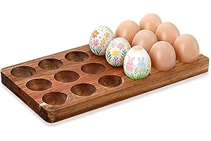 Acacia Wooden Egg Holder, Rustic Egg Tray for 36, Countertop Farm Eggs Storage, Deviled Egg Plates, Kitchen or Refrigerator O