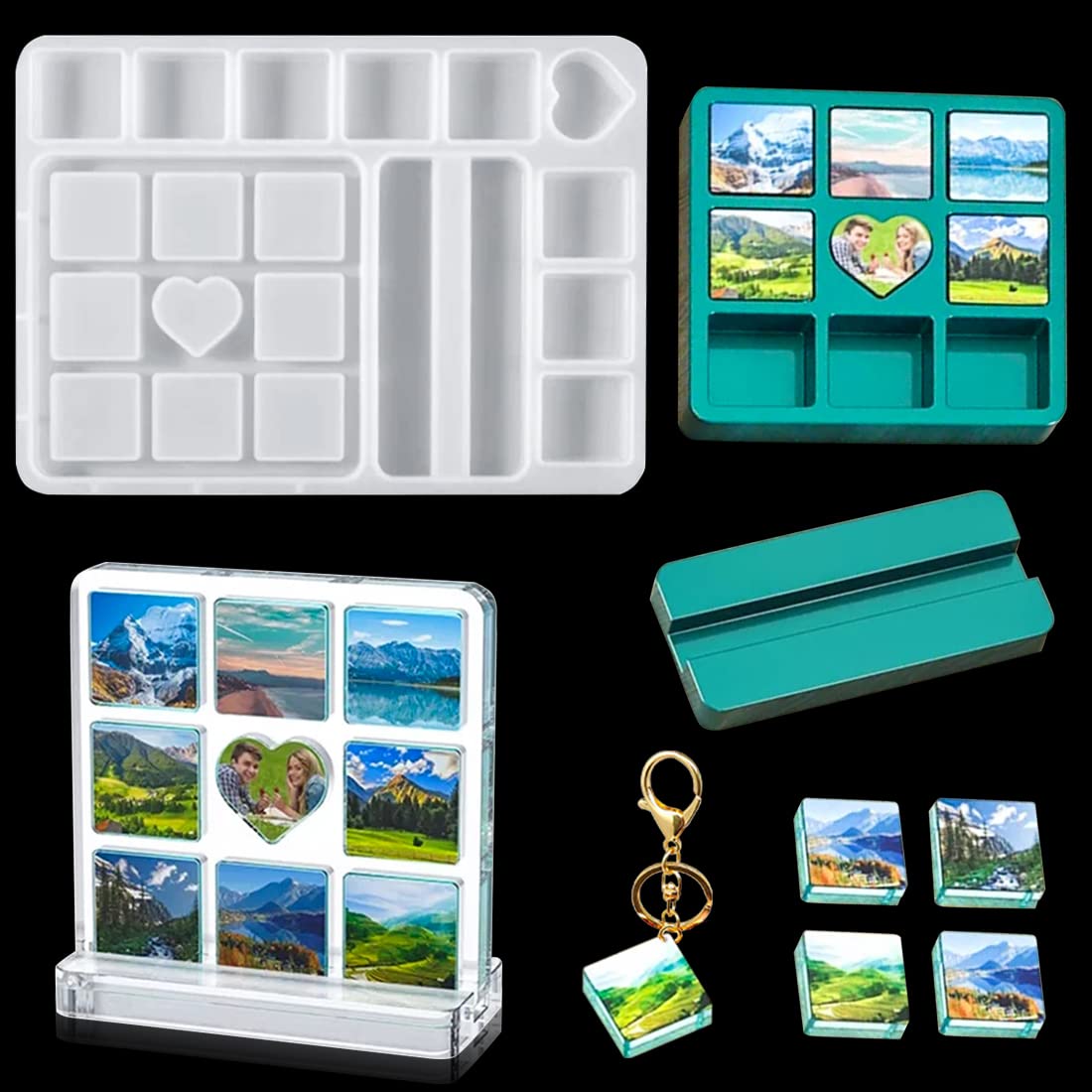 Voyyphixa 9 Lattice Resin Mold Picture Frame Silicone Molds Photo Frame Molds for Epoxy Resin Casting Tool Handmade Unique Square Photo Stand Crafts for Home Decor