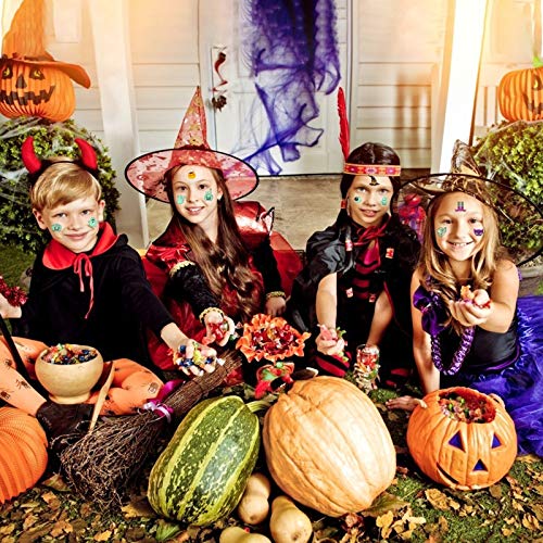 Kids Halloween Temporary Tattoo, MEZOOM 110pcs Glowing in Dark Ghost Temporary Tattoos Luminous Pumpkin Fake Sticker Halloween Themed Cobweb Bat Skeleton Spider for Boys Girls Party