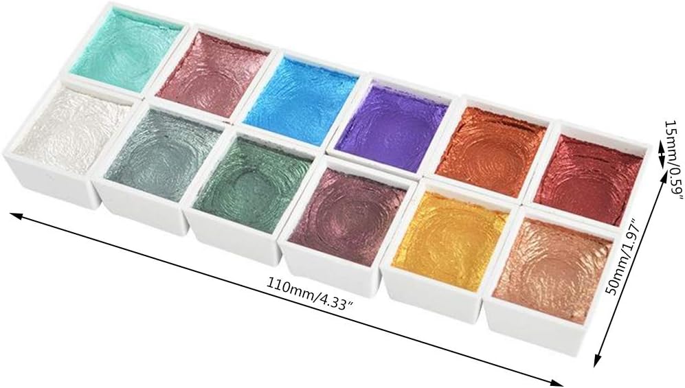 12 Colour Glitter Water Colour Paint Set - SIQIMI Metallic Gold Pigment Paint - Artist Painting DIY Supplies