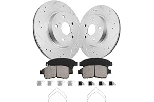 ANPULSERO FIWRILUVX Anpulsero Brake Pads And Rotors Kit Front Compatible with 1996-2003 Toyota RAV4, Automotive Replacement Brake Kits Geomet 31208 D562-7441 Drilled And Slotted Rotors 301.1mm(11.9in)