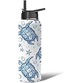 40oz Sea Turtle Water Bottle - Double Wall Vacuum Insulated Stainless Steel Mug, Leakproof Flip Straw & Handle for Hot/Cold Drinks - Gift for Women, Teens, Girls & Animal Lovers
