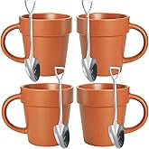 Covzoe 4 Pack Gardening Mugs, 13 Oz Plant Pot Mug With 4 Shovel Spoons, Novelty Ceramic Coffee Mug Gift for Gardeners, Plant Lovers, Men, Women, Christmas, Birthday