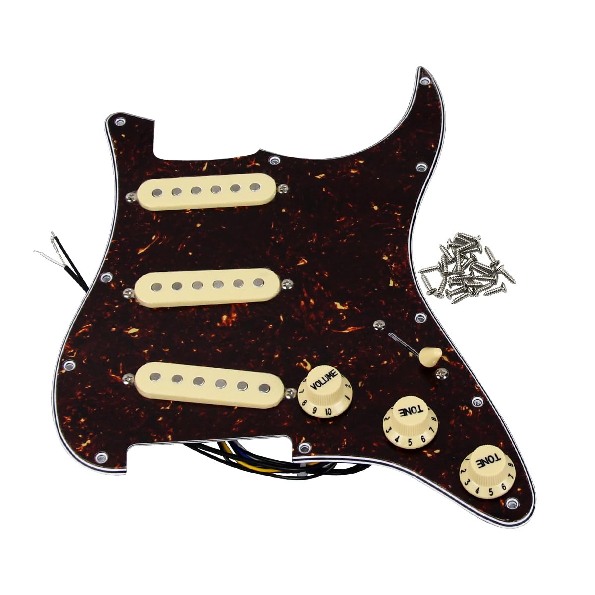 FLEOR Alnico V SSS 3-Ply Prewired Loaded Pickguard Scratchplate Pickups Kit for ST Electric Guitars Replacement Parts Brown Tortoise