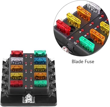 Caja de fusibles de 10 vías con luz LED, caja de fusibles de hoja Keenso con