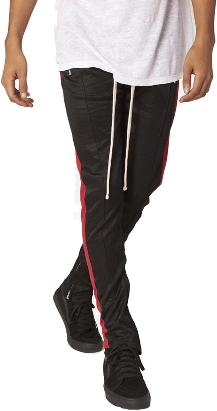 ONCEGALA Men's Hip Hop Poly Side Ankle Zip Long Drawstring Techno Track Pants