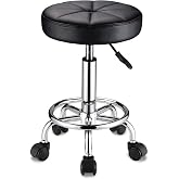 HMTOT Round Rolling Stool with Wheels Height Adjustable Swivel Stool Chair for Spa Salon Massage Black