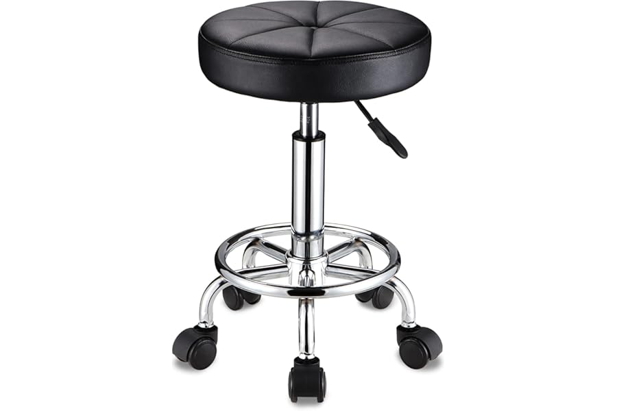 HMTOT Round Rolling Stool with Wheels Height Adjustable Swivel Stool Chair for Spa Salon Massage Black