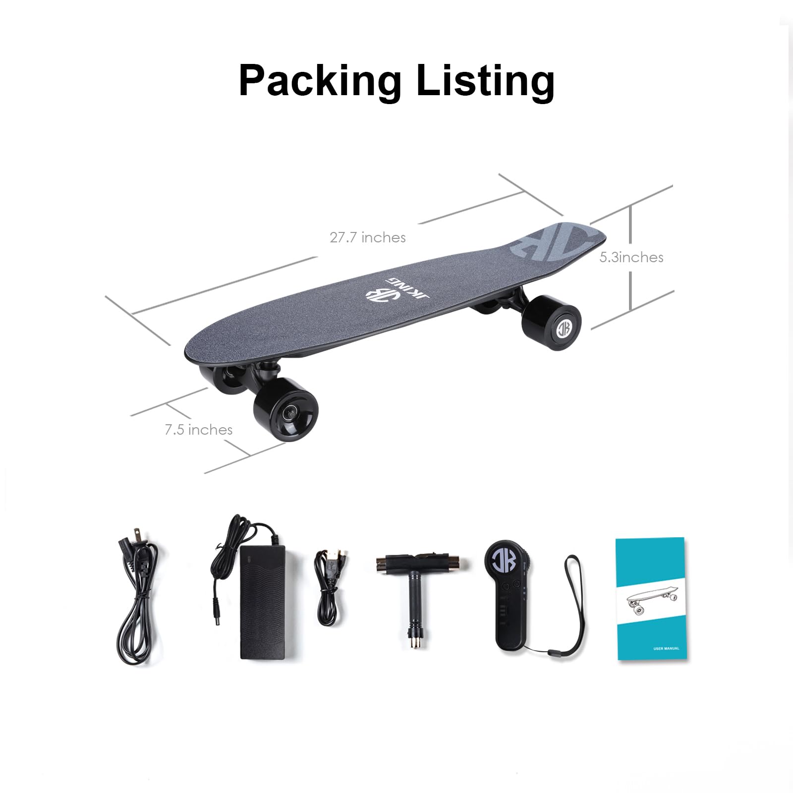 Electric Skateboard Electric Longboard with Remote Control Electric Skateboard,350W Hub-Motor,12.4 MPH Top Speed,5.2 Miles Range,3 Speeds Adjustment, 6 Months Warranty